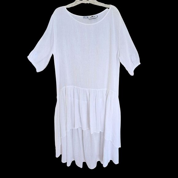 Vineyard Vines White Cotton Gauze High Low Ruffle Dress Made in Italy Oversize S - Picture 1 of 12